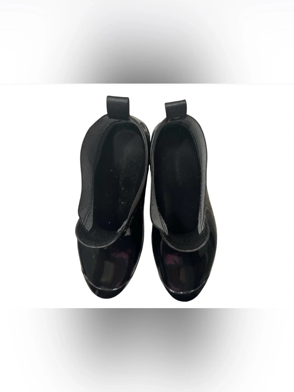 Charter Club Black Gloss Chelsea Rain Ankle Boots with Striped Elastic